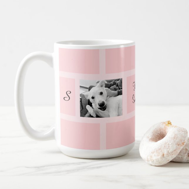 Rosa Zwei Foto Modernes Square Design Funny Dog Kaffeetasse (Mit Donut)