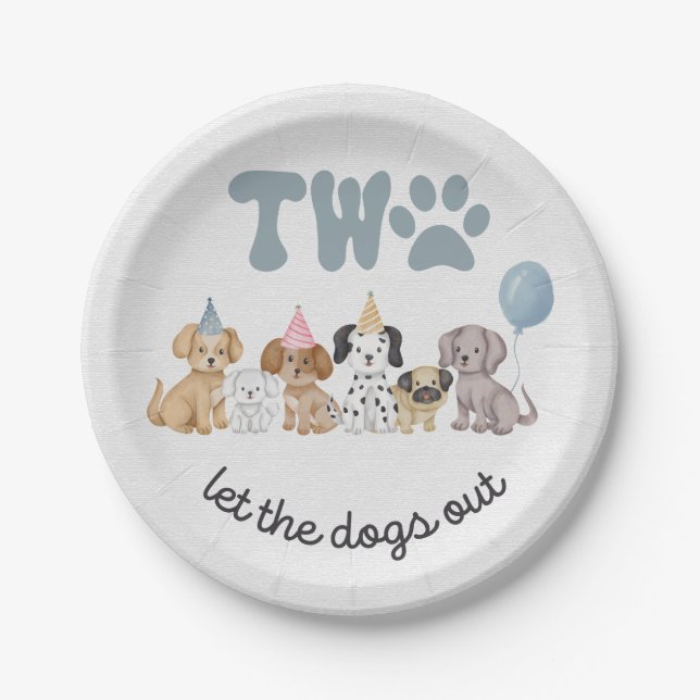 Rosa Zwei Lasse die Hunde-Out-Party-Platte Pappteller (Vorderseite)