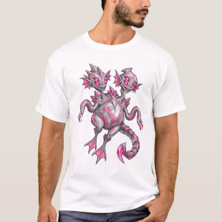 Rosa zweiköpfiger Alien-Drache Fantasy-Monster T-Shirt