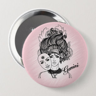 Rosa Zwillinge Maskierte Dame Zodiac Persönlich Button