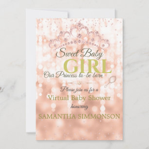 Rosafarben Diamant Rose Gold Schriftzug Babyparty Einladung