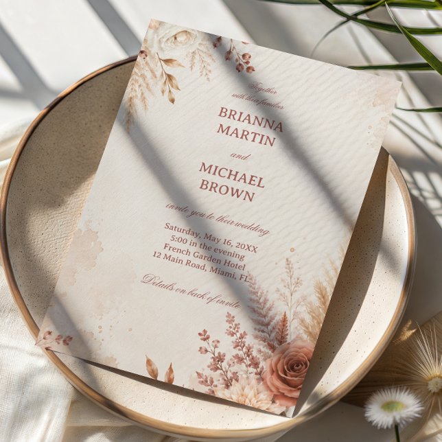 Rosafarben Elegant Rustikal Botanisch Einladung (Von Creator hochgeladen)