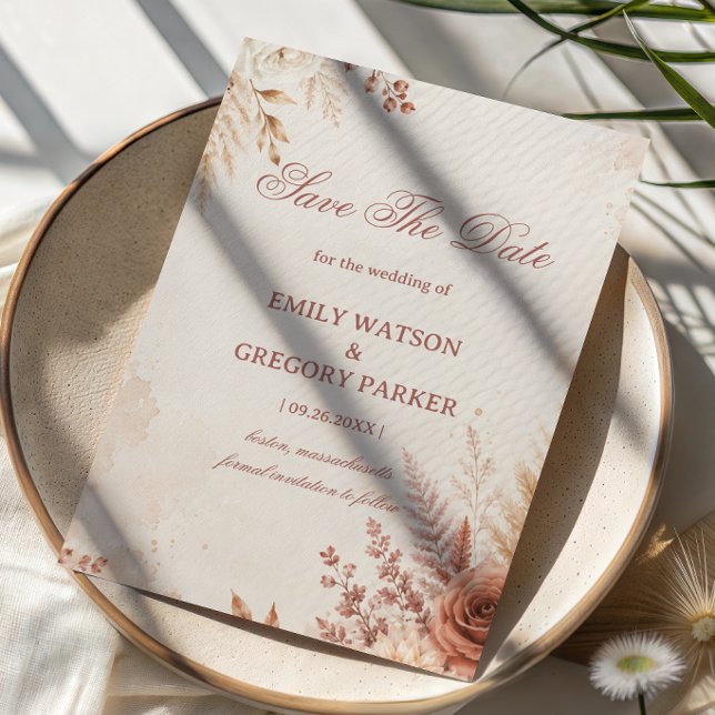 Rosafarben Elegant Rustikal Botanisch Save The Date (Von Creator hochgeladen)