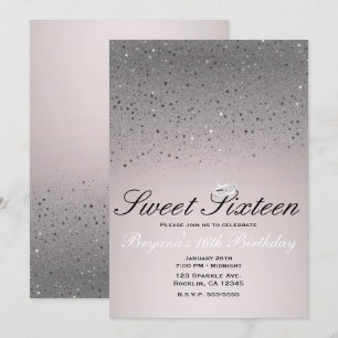 Rosafarben funkelnde Glitter Sweet 16 Kronen-Party Einladung