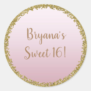Rosafarben getaucht Gold Glitter Glam Funkel Party Runder Aufkleber