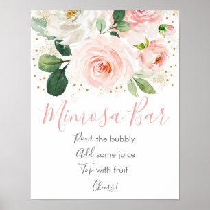 Rosafarben Gold Blumen Hochzeitsdusche Mimosa Bar Poster