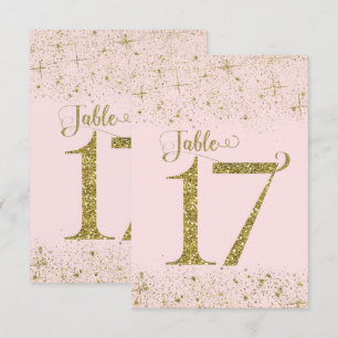 Rosafarben Gold Glitter-Tischkarten Nummer 17 Einladung