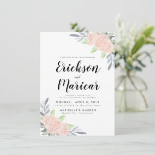 Rosafarben & Grau floral   Hochzeits-Einladung Ankündigung