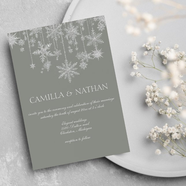 Rosafarben graue silberne Schneeland-Wunderland-Ho Einladung (Blush gray silver snowflake wonderland Wedding)