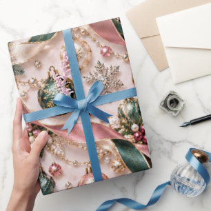 Rosafarben Grüne Weihnachtsbänder Geschenkpapier