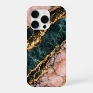 rosafarben und gold und dunkelgrün glänzender Marm iPhone 16 Pro Hülle