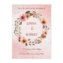 rosafarbene Aquarell-Blumen-Hochzeitseinladung