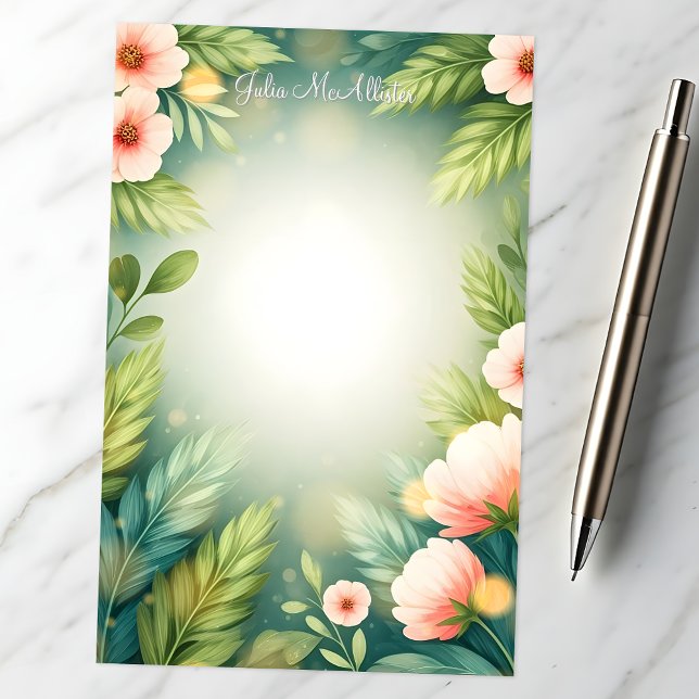Rosafarbene Blume mit Leafy Elegance Briefpapier (Von Creator hochgeladen)