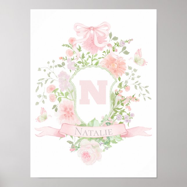 rosafarbene Blumen Initiale Name Mädchen Poster (Vorne)