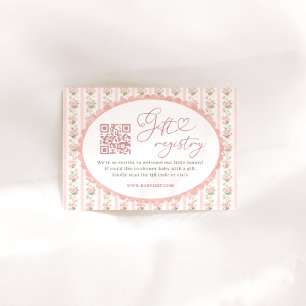 Rosafarbene Floral QR-Code Baby Shower Geschenkreg Begleitkarte