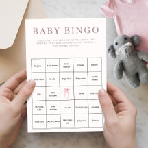 Rosafarbene Koketten-Schleifen-Baby-Shower-Bingo
