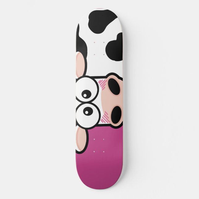 Rosafarbene Kuh auf rosa Skateboard (Vorderseite)