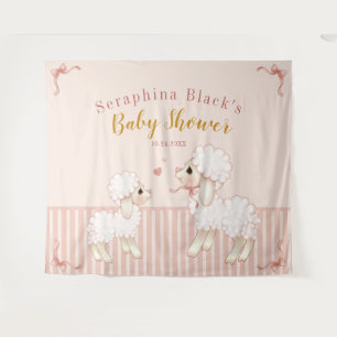 Rosafarbene Mädchen Streifen Lamm Baby Shower Hint Wandteppich