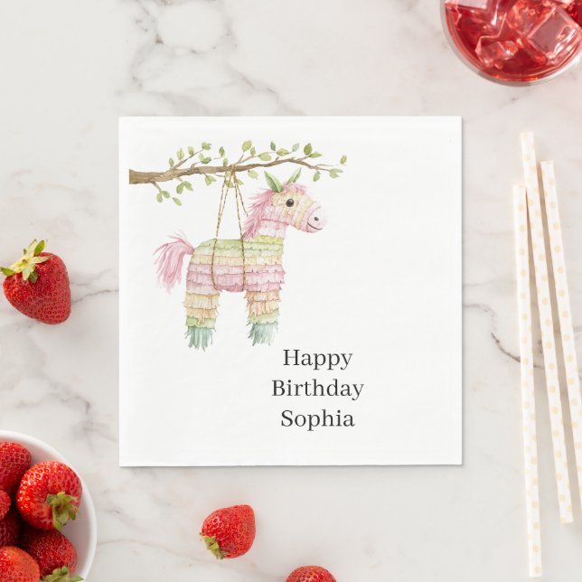 Rosafarbene Minzpferd-Piñata-Geburtstag Serviette (Beispiel)