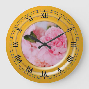 rosafarbene Nelkenblumen in Vintage-Fotografie Große Wanduhr
