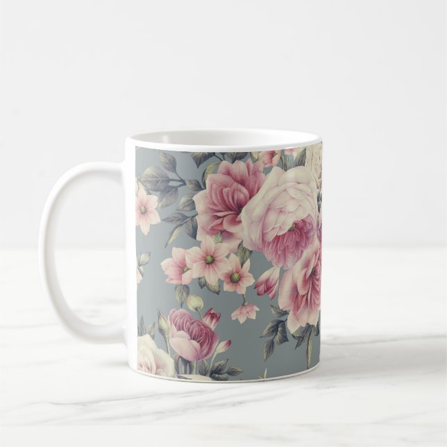 rosafarbene Rosen Kaffeetasse (Links)