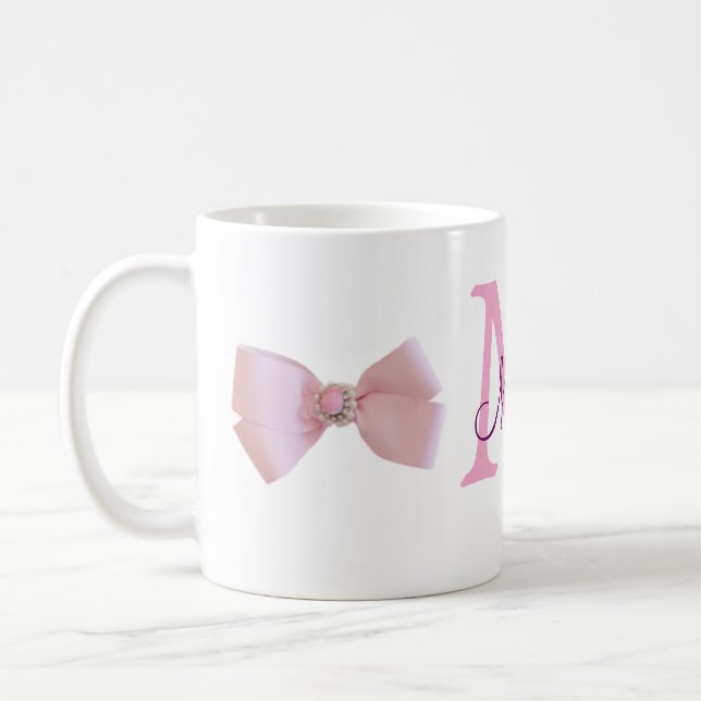 rosafarbene Schleife Monogramm Brautjungfer modern Kaffeetasse (Links)