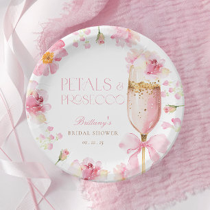 Rosafarbene Schleife Petals Prosecco Brautparty Pappteller