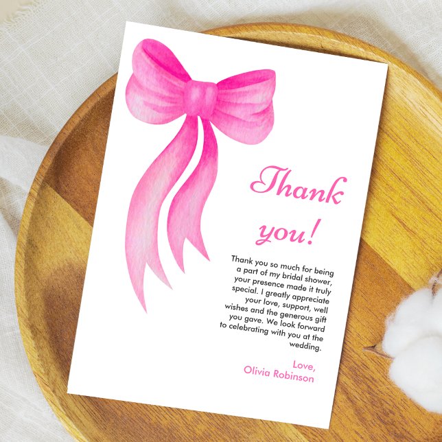 Rosafarbene Schleife - Sie knüpft den Knoten - Bra Dankeskarte (Pink Bow She's Tying the Knot Bridal Shower Thank You Card   )