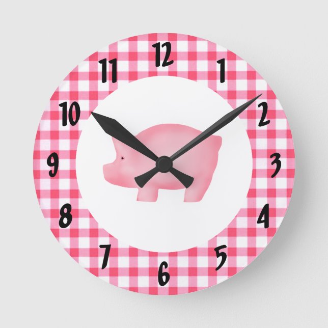Rosafarbene Schweine-Wanduhr Runde Wanduhr (Vorderseite)