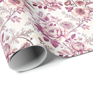 rosafarbene und dunkelrote Blumen Geschenkpapier