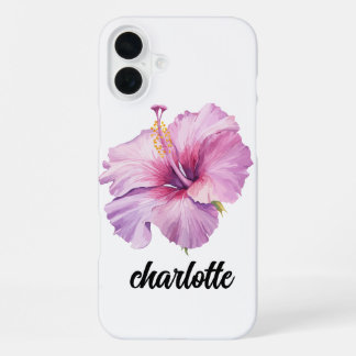 rosafarbene und violette Hibiskus-Blumen-Handyhüll iPhone 16 Plus Hülle