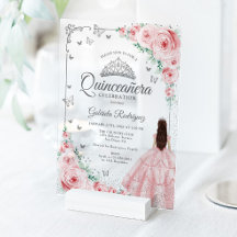 Rosafarbene Wasserfarben-Rosen Silber Quinceanera