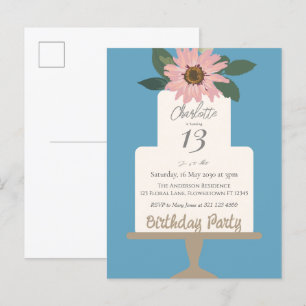 Rosafarbener Blumenkuchen Geburtstagsfeier  Postkarte