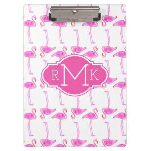 Rosafarbener Flamingo-Muster Monogramm Klemmbrett
