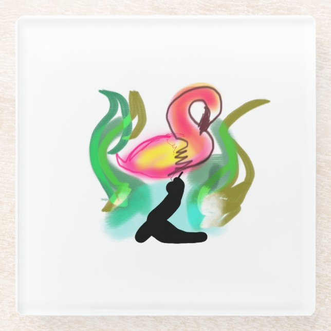 rosafarbener Flamingo Sommerflamme  Glasuntersetzer (Vorderseite)