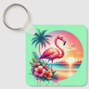 Rosafarbener Flamingo Sonnenuntergang Clipart-9393 Schlüsselanhänger
