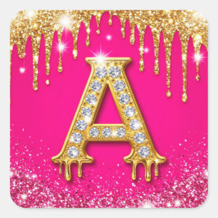 Rosafarbener Glitter-Diamant-Anfangsbuchstabe A Go Quadratischer Aufkleber