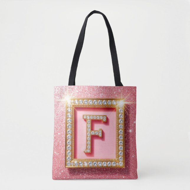 Rosafarbener Glitter-Diamant-Anfangsbuchstabe F Go (Vorderseite)