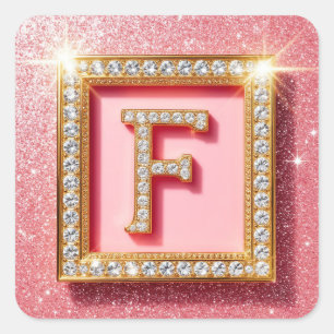 Rosafarbener Glitter-Diamant-Anfangsbuchstabe F Go Quadratischer Aufkleber