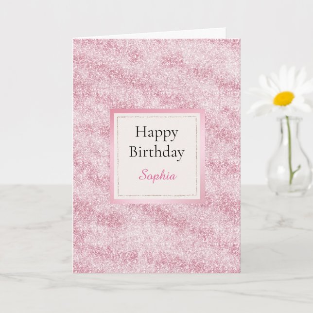 Rosafarbener Glitter-Geburtstag Karte (Kleine Pflanze)