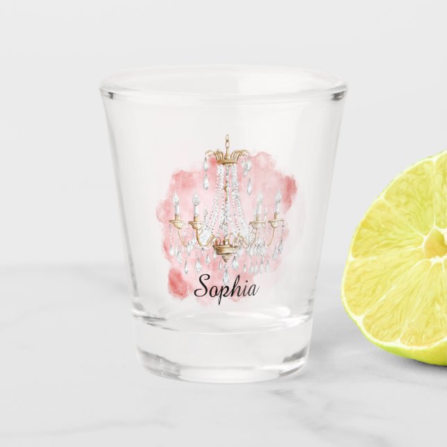 Rosafarbener Kristalllüster Schnapsglas (Vorderseite)