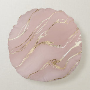 Rosafarbener Marmor mit goldenen Adern Rundes Kissen