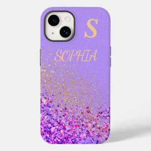 Rosafarbener Marmor Schick Gold Glitter Monogramm Case-Mate iPhone 14 Hülle