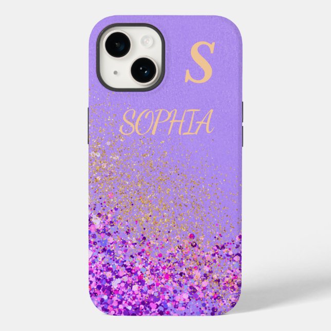 Rosafarbener Marmor Schick Gold Glitter Monogramm Case-Mate iPhone Hülle (Rückseite)