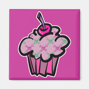 rosafarbener Punk-Totenkopf-Cupcake Magnet