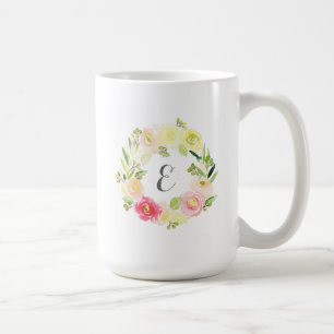Rosafarbener und gelber Wasserfarben-Blumenkranz Tasse