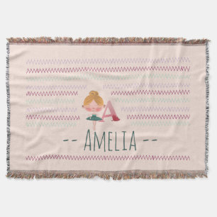 Rosafarbenes Ballerina "A" Monogramm Name Decke
