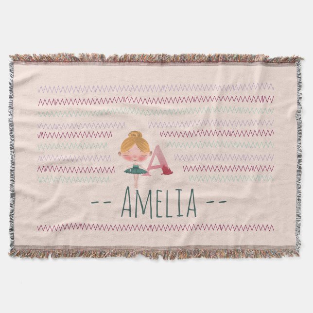 Rosafarbenes Ballerina "A" Monogramm Name Decke (Vorderseite)