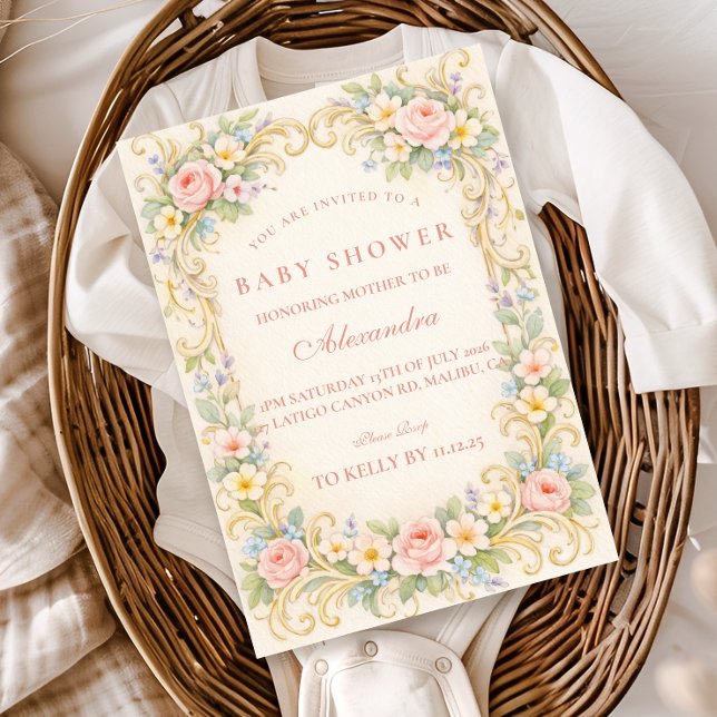 Rosafarbenes Barock-Babyshower im Garten Einladung (Von Creator hochgeladen)