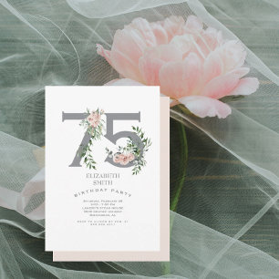 Rosafarbenes Blumen-Elegant 75. Geburtstagsfeier Einladung